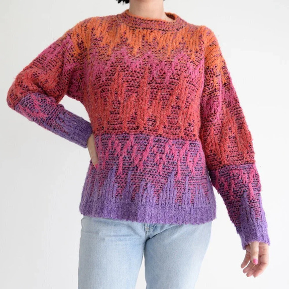 Sweaters - Vintage Haberdasher Purple, Pink, Orange, Red Knit & Yarn  Crewneck Sweater M